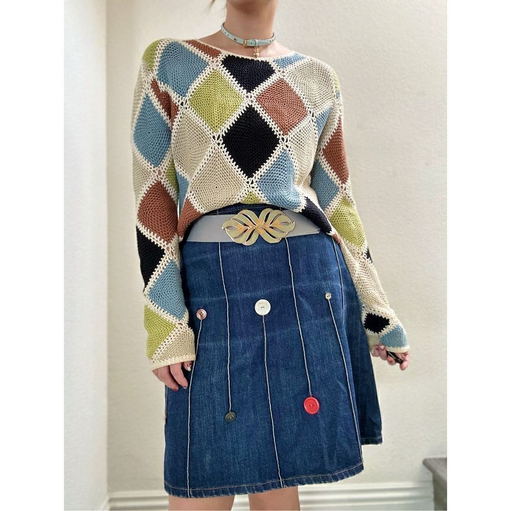 Icon National San Francisco Denim‎ Skirt Sz M w/ Buttons 100% Cotton Rare